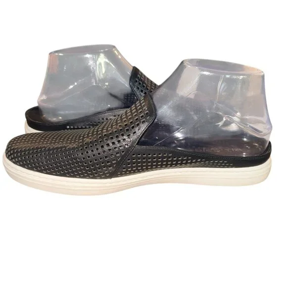 Via Spiga Womens Rina Mule Size 8 Black Leather Perforated Flat Sporty Shoe Slip - Picture 2 of 7